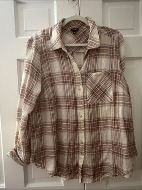 torrid Cream and Brown Plaid Button-Down Shirt
